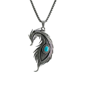 Stainless Steel Turquoise Stone Mystic Feather Necklace