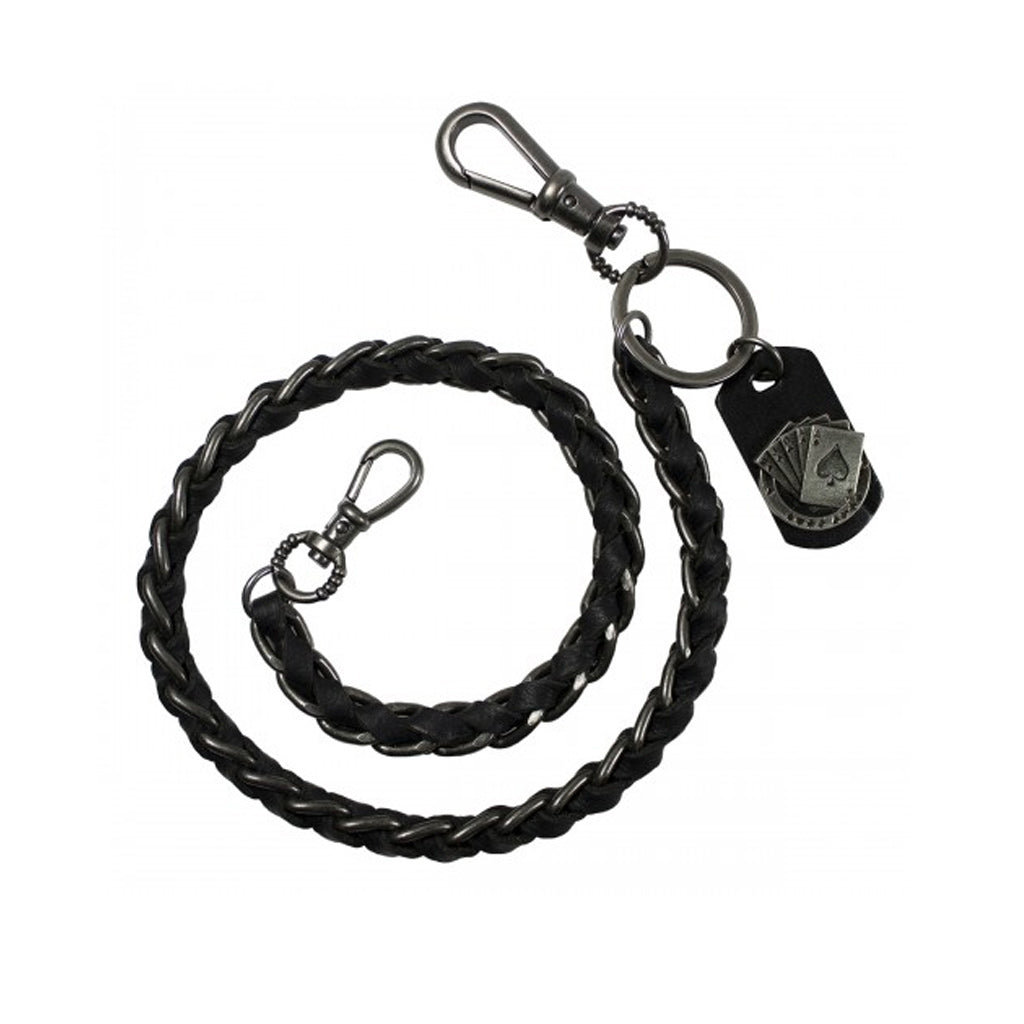 Stainless Steel & Leather Wallet Chain with Ace of Spades Tag
