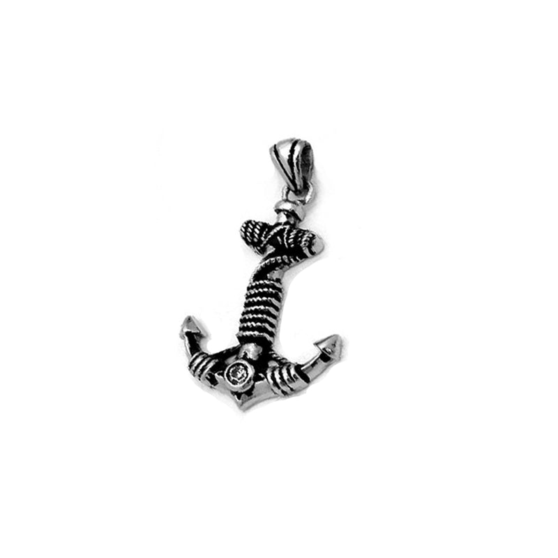 Stainless Steel Anchor With Clear Zirconia Stone Pendant