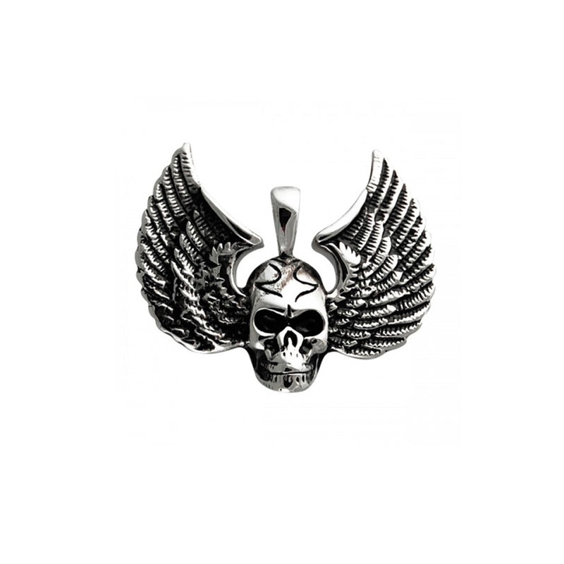 Stainless Steel Bikers Skull Angel Wings Pendant
