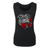 Ladies Ride Wild Tiger Rose Shredded Lace Back Tank Top