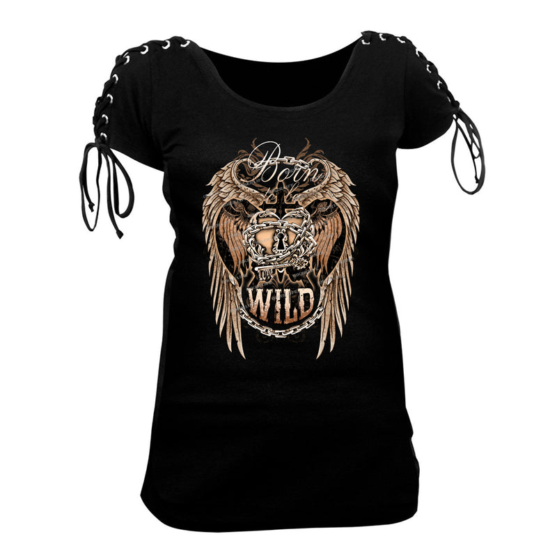 Ladies Born To Be Wild Corset Sleeve Shirt