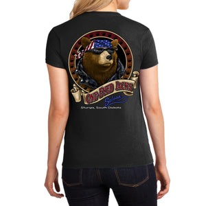 Ladies One Eyed Jack's Saloon Cool Bear V-Neck T-Shirt