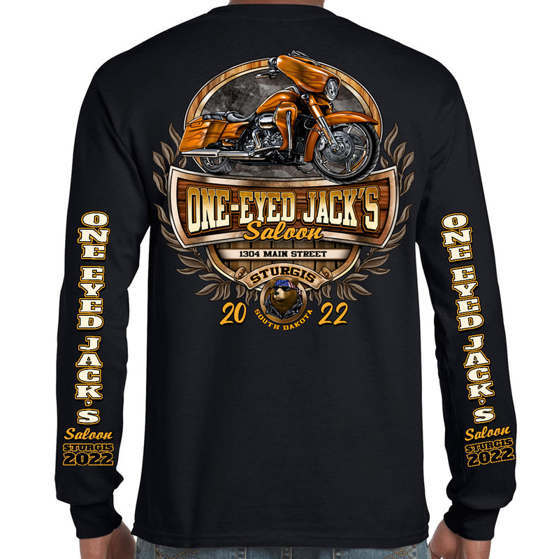 One Eyed Jack's Saloon Orange Bike Long Sleeve T-Shirt