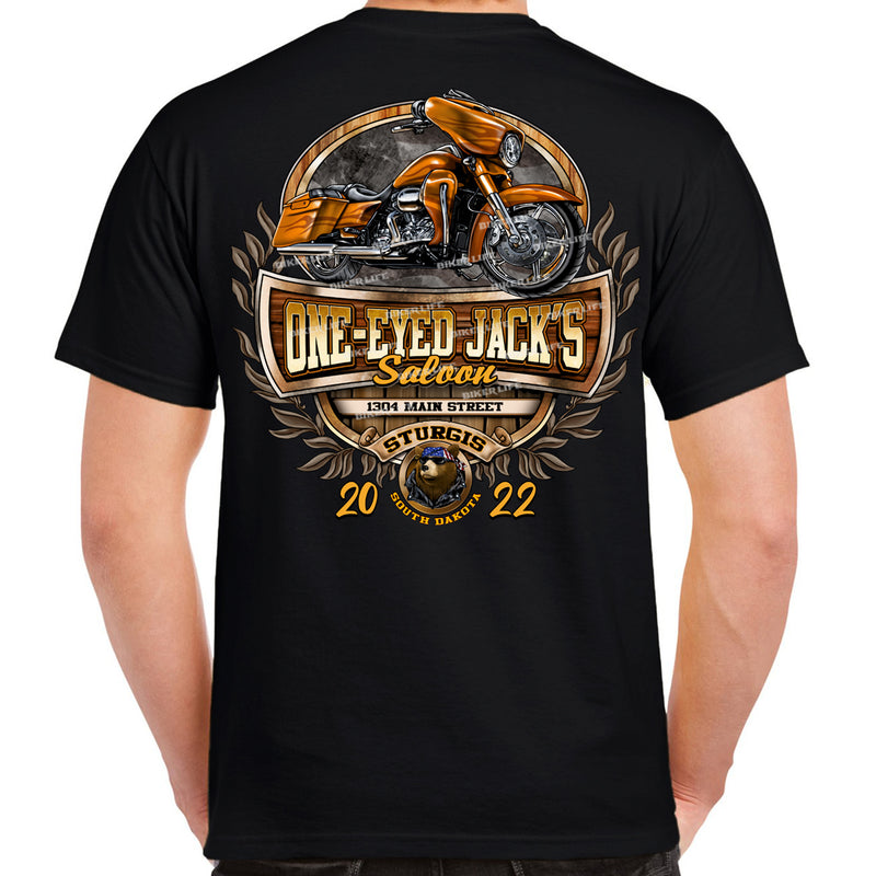 One Eyed Jack's Saloon Orange Bike T-Shirt