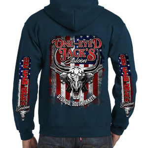 One Eyed Jack's Saloon Bison Skull Zip-Up Hoodie
