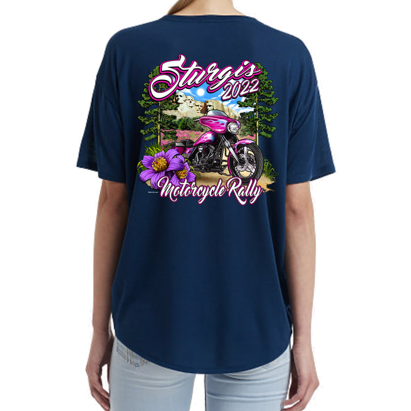Ladies 2022 Sturgis Motorcycle Rally Pink Bike Freedom T-Shirt