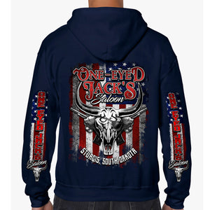 One Eyed Jack's Saloon Bison Skull Zip-Up Hoodie