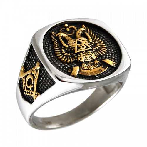 Scottish Rite 33rd Degree Masonic Signet Stainless Steel Biker Ring