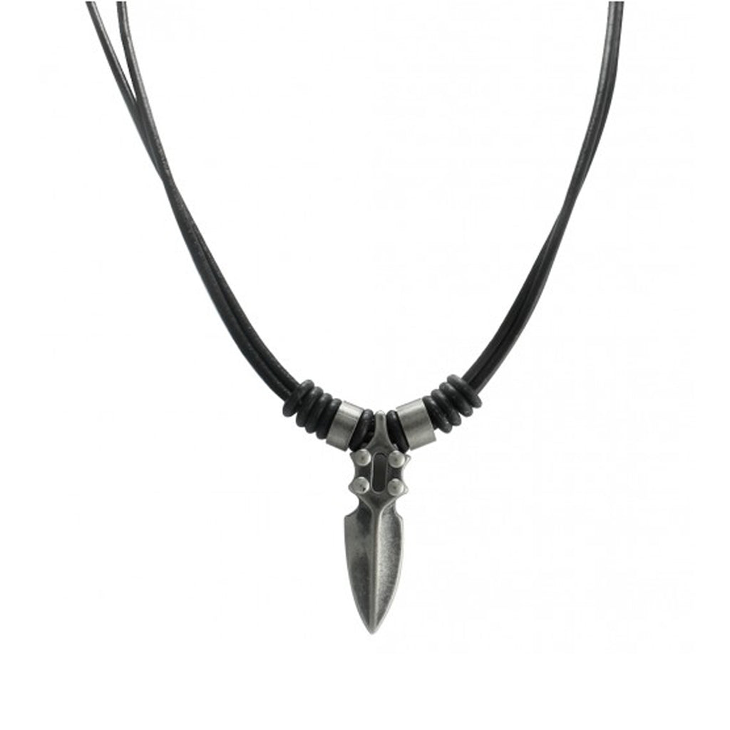 Black Leather Stainless Steel Spear Necklace