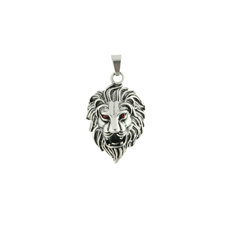 Stainless Steel Lion Head Red CZ Eyes Pendant