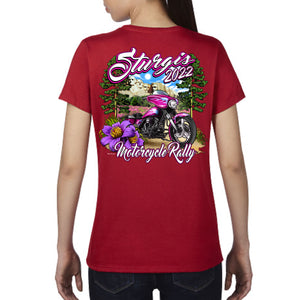 Ladies 2022 Sturgis Motorcycle Rally Pink Bike T-Shirt