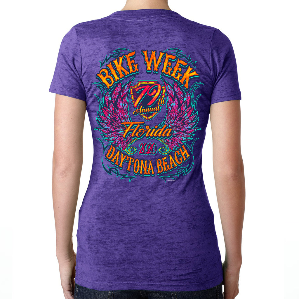 Ladies Jr. Cut 2020 Bike Week Daytona Beach Neon Chick Burnout V-Neck T-Shirt
