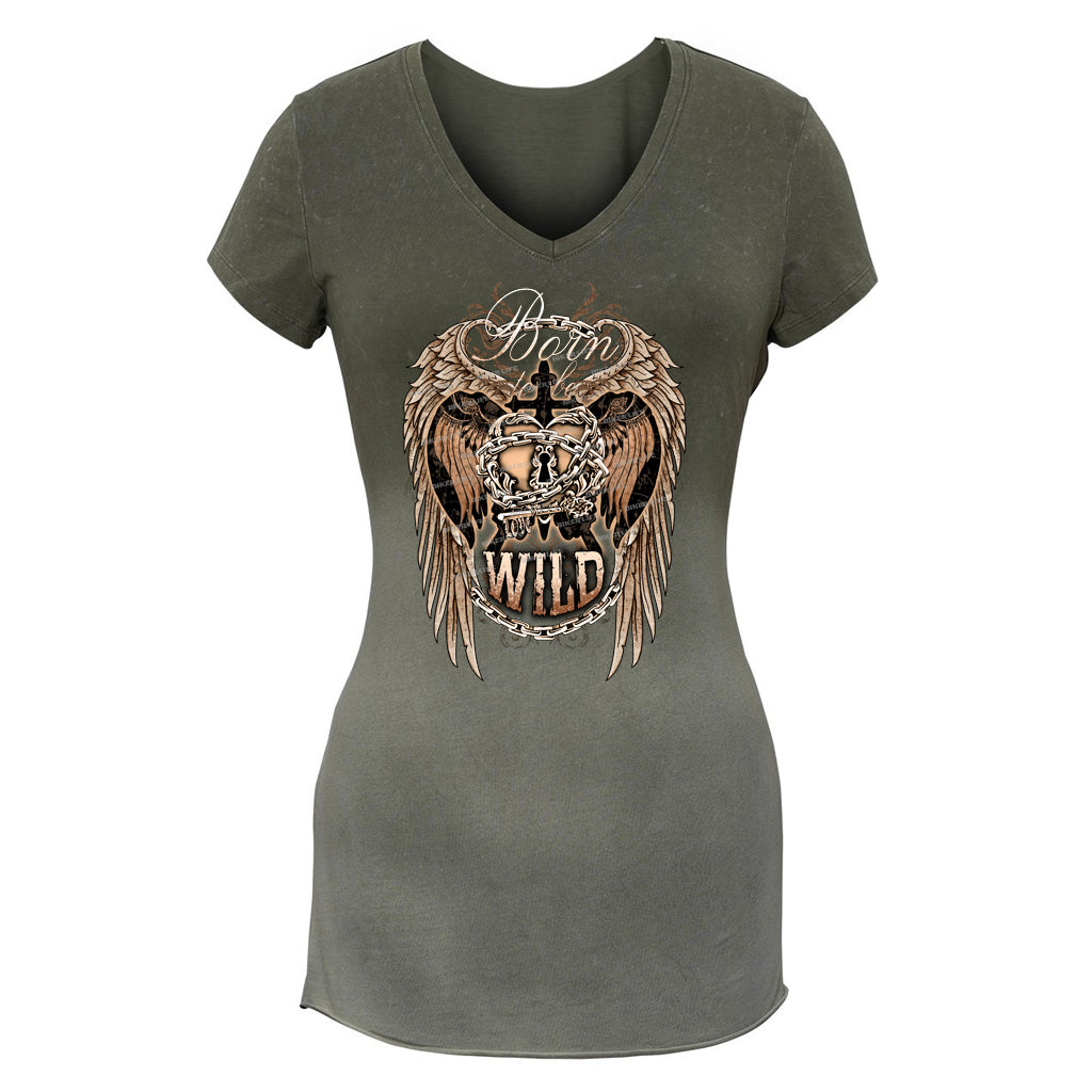 Ladies Born To Be Wild Color Fade Tie Back Shirt