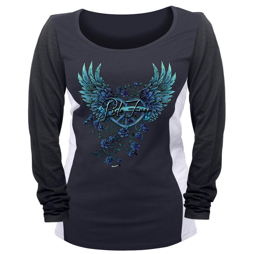 Ladies Ride Free Fly Away Heart Two Toned Long Sleeve Shirt